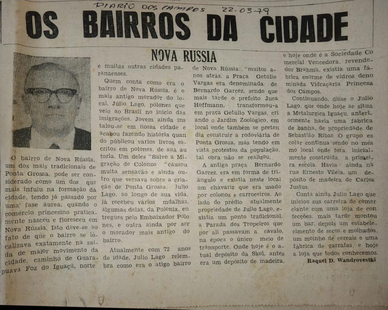 A história do Nova Rússia, pelas palavras de um pioneiro - Março de 1979